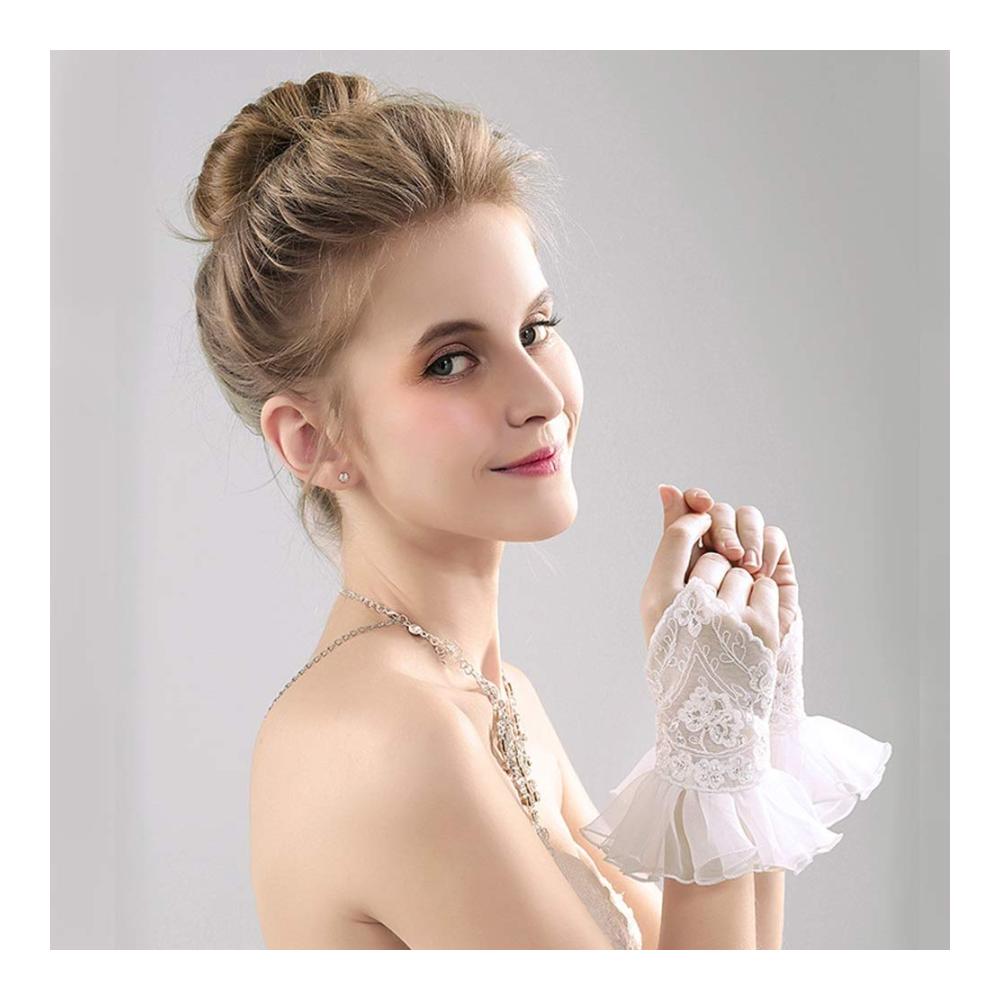 Elegante kurze Spitzenhandschuhe - Hochzeitshandschuhe für Bräute mit floraler Spitze Vintage-Look Damen-Vollfingerhandschuhe für Partys und Hochzeiten