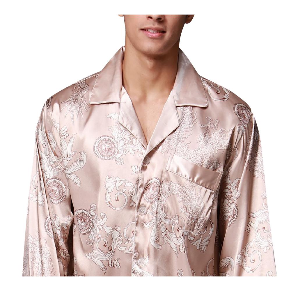 Entspannter Schlafkomfort Herren Schlafanzug in Retro-Satin mit Langarm und klassischem Pyjama-Druck. Perfekt für Frühling und Sommer. Jetzt in L XL XXL erhältlich
