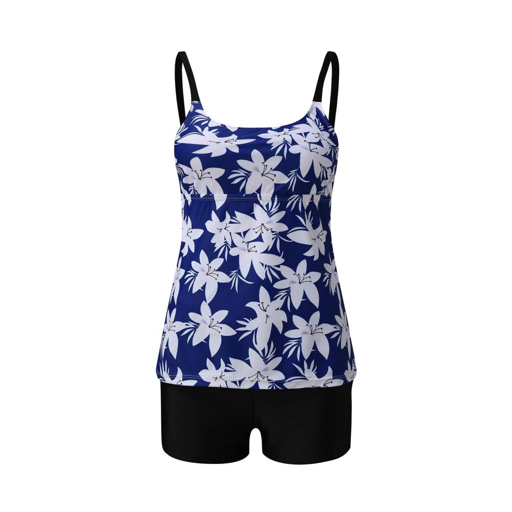 Damen Badeanzug Bauchweg Push Up Tankini Oberteil und Shorts Badebekleidung Zwei-teilig mit High Waist Shorts Schwimmanzug Strandmode Stilvoll Loose Schwimmkleidung Zwei Träger