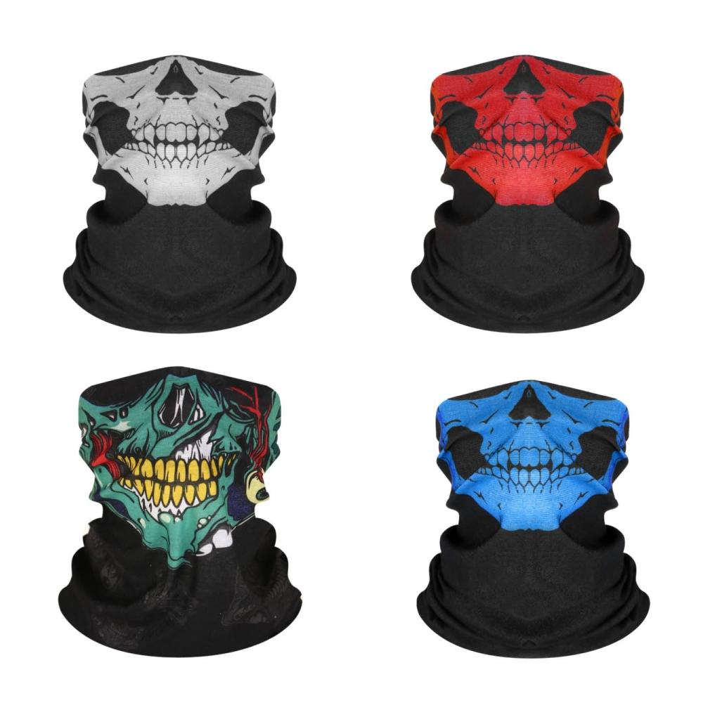 Ultimative Vielfalt 4 Stück Sturmhauben mit Totenkopf-Motiv für Motorrad Fahrrad Ski & Halloween - Unisex Multifunktionstuch