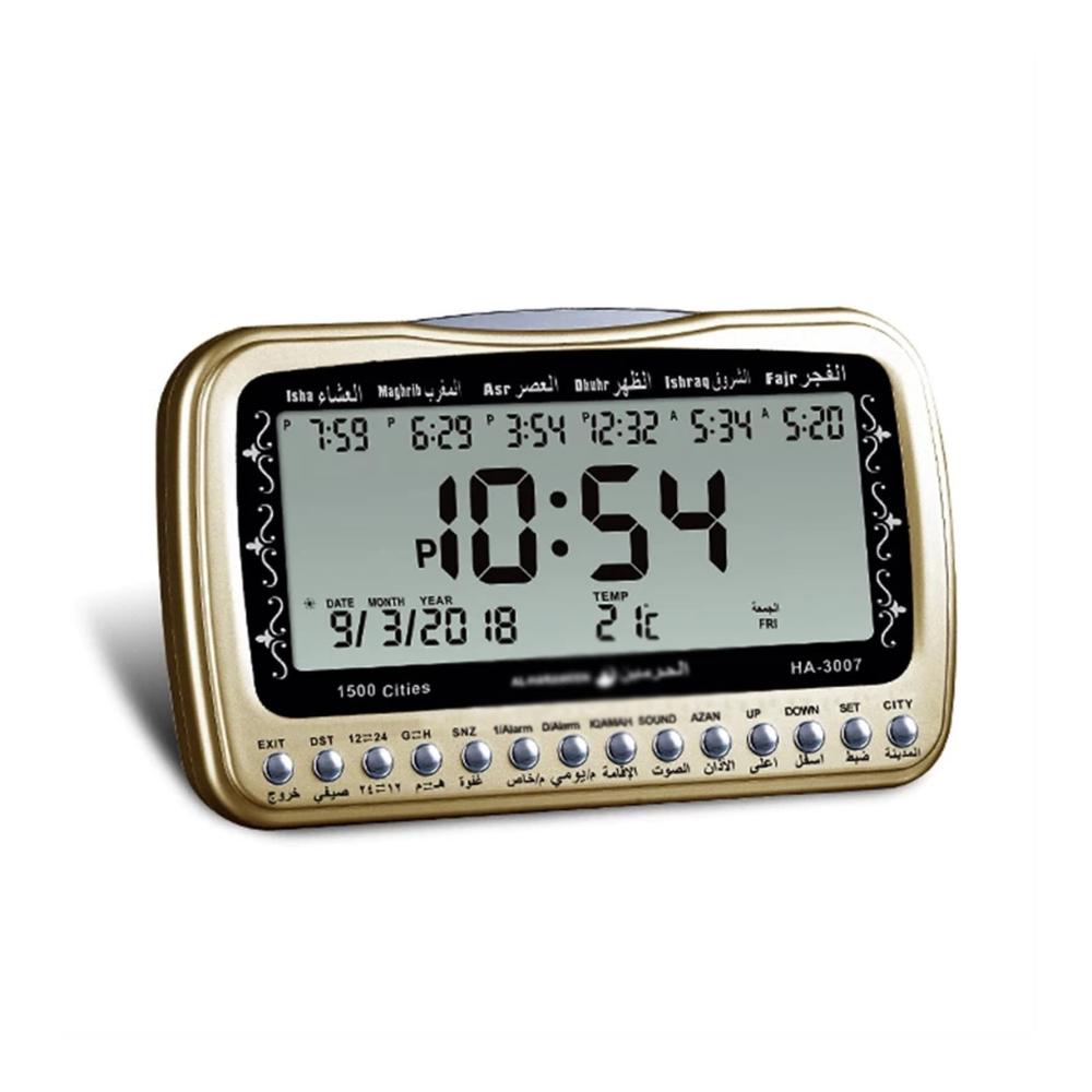 Exklusive Armbanduhren Gebetsuhr mit Qibla-Hintergrundbeleuchtung Kalender Temperatur & automatischer Wandzeit. Perfekt für den muslimischen Lebensstil und Ramadan