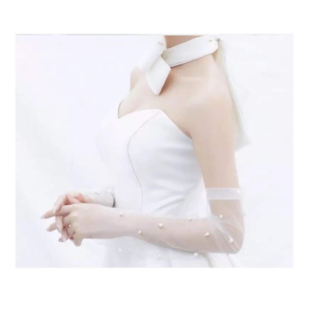 Elegante kurze Spitzenhandschuhe für die Hochzeit mit Perlenverzierung – Handgelenklänge – Braut-Hochzeitsaccessoire für Frauen und Mädchen in Weiß