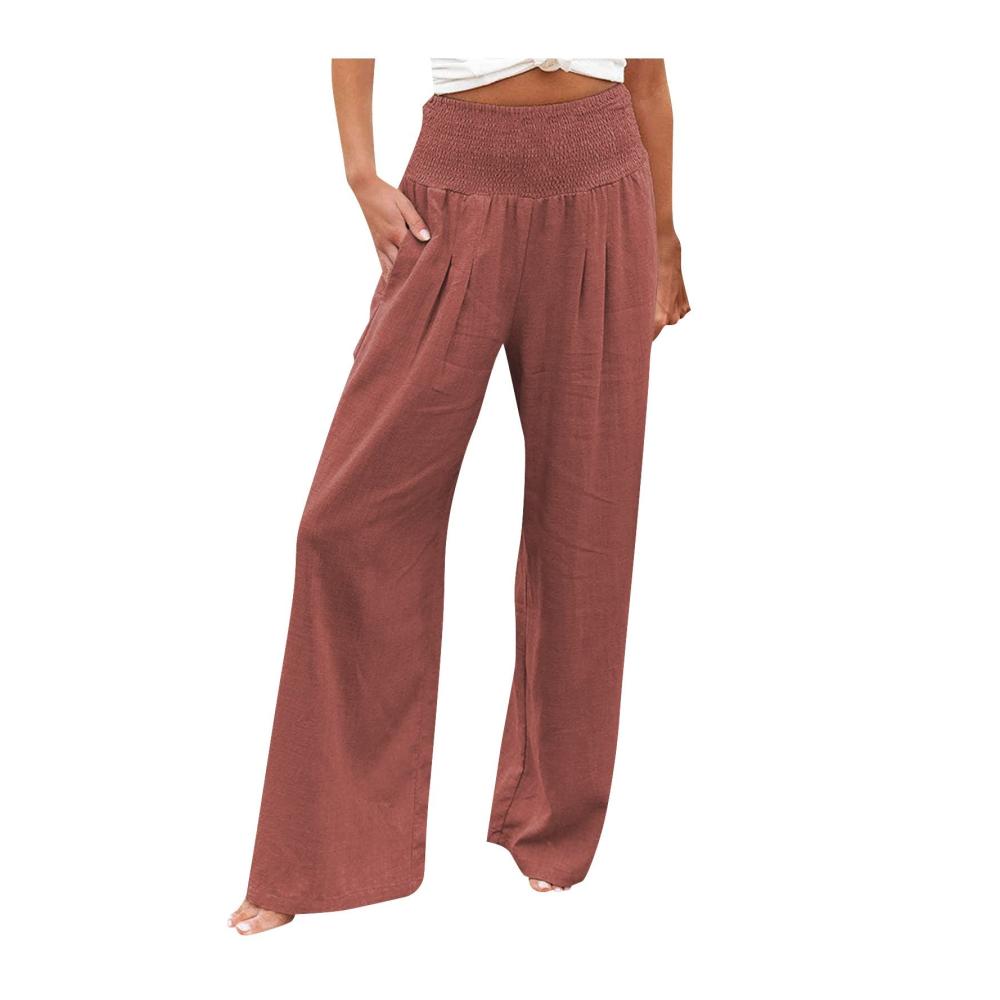 Bequeme Boho Hosen für Damen Locker geschnittene High-Waist Hose aus Baumwolle und Leinen mit geräumigen Taschen für lässigen Komfort und Stil