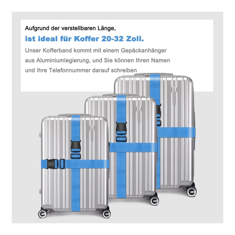 Optimieren Sie Ihre Reisen mit 4 robusten Koffergurten & 2 Anhängern für einfache Identifizierung Ihrer Gepäckstücke! Verpassen Sie nicht diese praktischen Gurte & Riemen