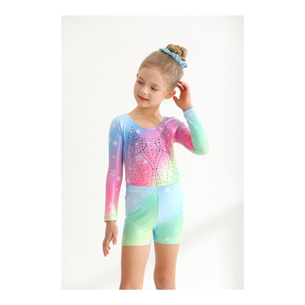Glitzernde Gymnastik-Leotards für Mädchen mit Shorts Diamantene Einteiler-Outfits für Kinder von 3-12 Jahren Metallic-Funkeln für Training und Wettkampf