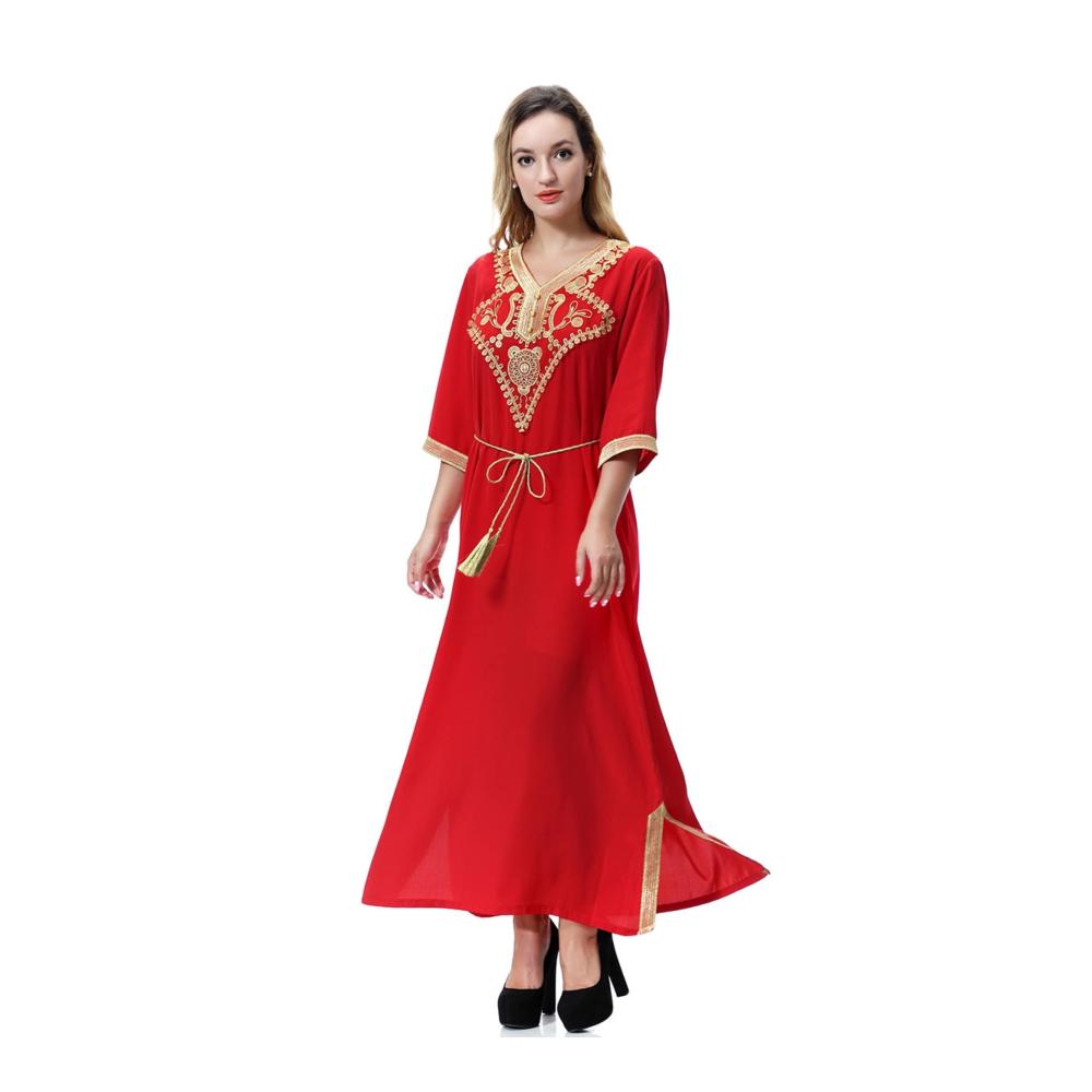 Bademantel Damen Midi mit Ornamentstickerei & Gürtel rot mittellang