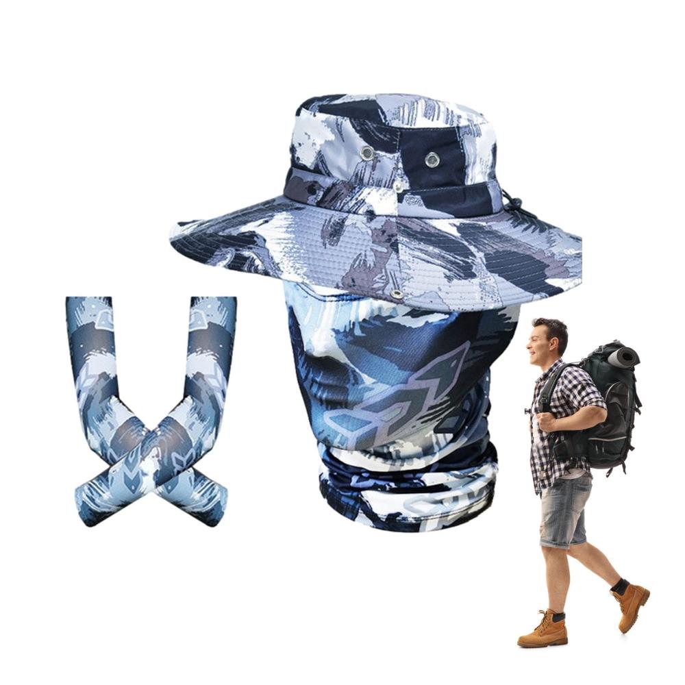 3-teiliger Outdoor Angelhut mit Sonnenschutz Gesichtsmaske und Ärmeln – atmungsaktive Mesh-Kappe für Angler Wanderer und Outdoor-Aktivitäten