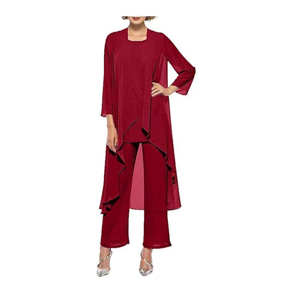 Entdecke zeitlose Eleganz Damen Hosenanzug Set mit Spitze und Chiffon für stilvolle Cocktailpartys und besondere Anlässe. Perfektioniere deinen Look mit diesem dreiteiligen Ensemble