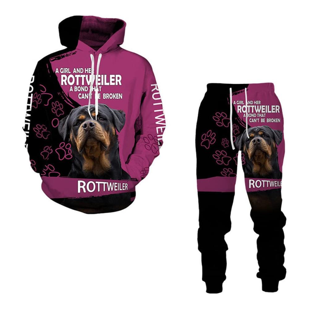 3D Rottweiler Hund Kapuzenjacke Trainingsanzug Herren Casual Sweatshirts für Männer Jungen Freizeitanzug Trainingsanzüge Sportbekleidung