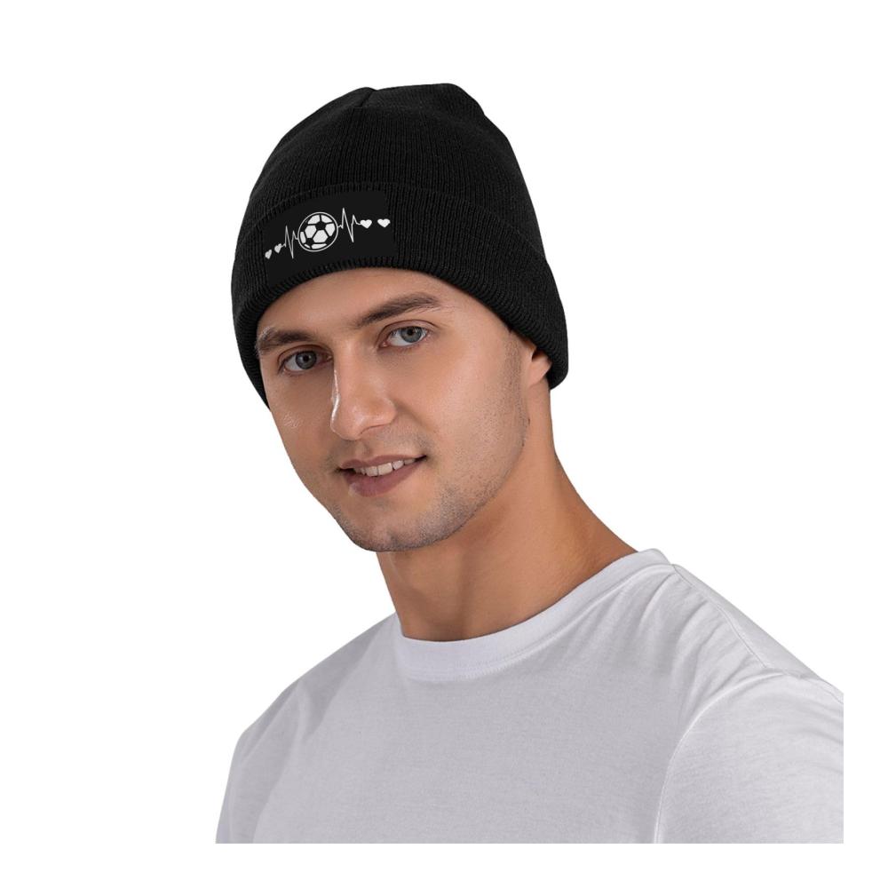 Behagliche Winterwärme Unisex Strickmütze mit I Love Soccer Print – Perfekte Herren- und Damenmütze für die kalte Jahreszeit. Stilvoll warm und weich