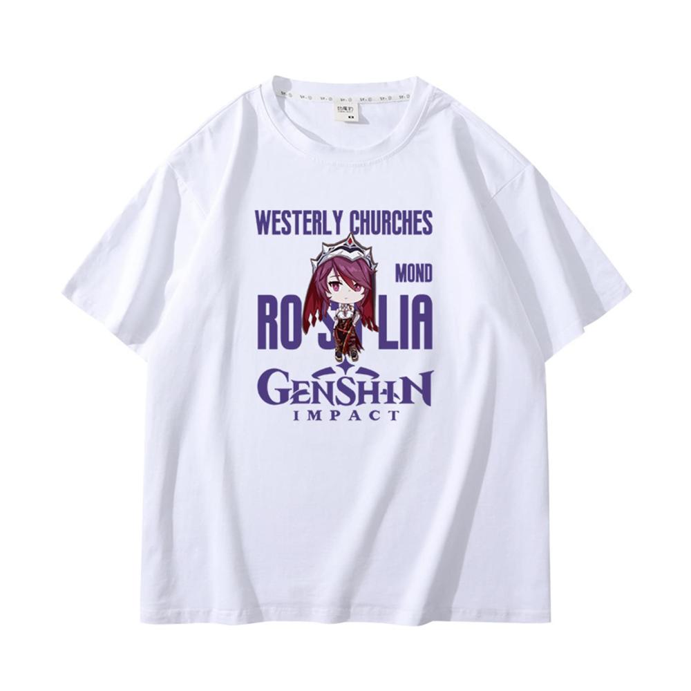Anime T-Shirts Rosaria Genshin Impact Design | 3D Digitaldruck | Spiel Cartoon | Freizeit & Sport | Unisex Sommerkleid | Trendiger Look