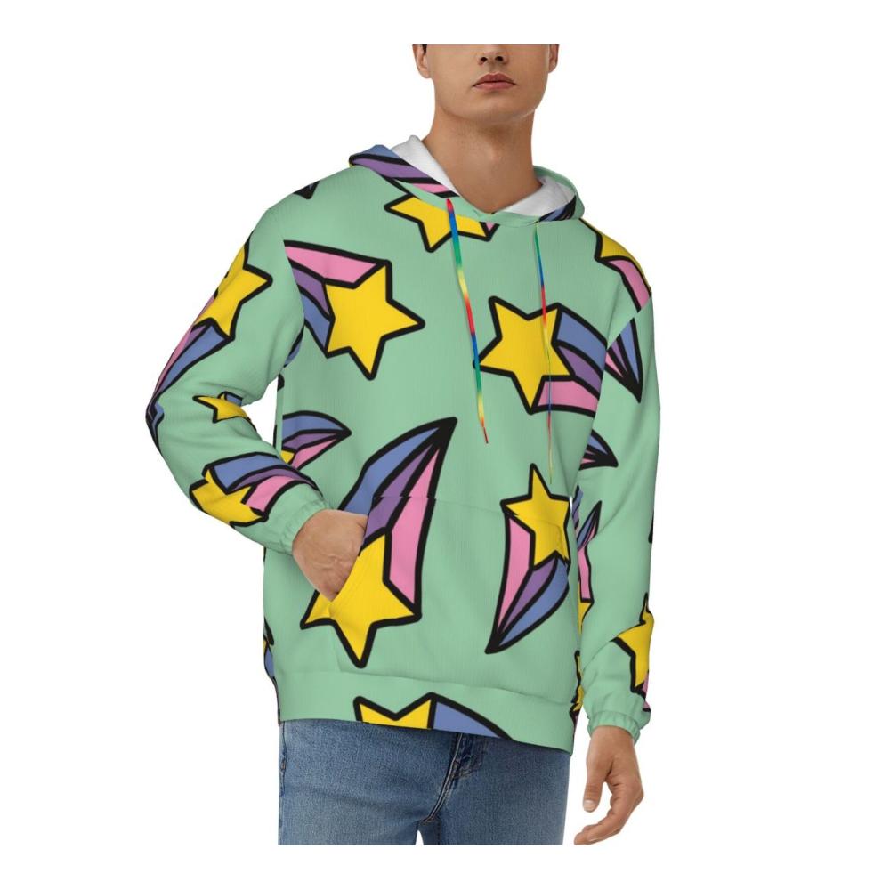 Modische Regenbogen-Kapuzenpullover für Damen und Herren Gemütliches langärmliges Sweatshirt mit Sternschnuppenmotiv Tasche und lockerer Passform
