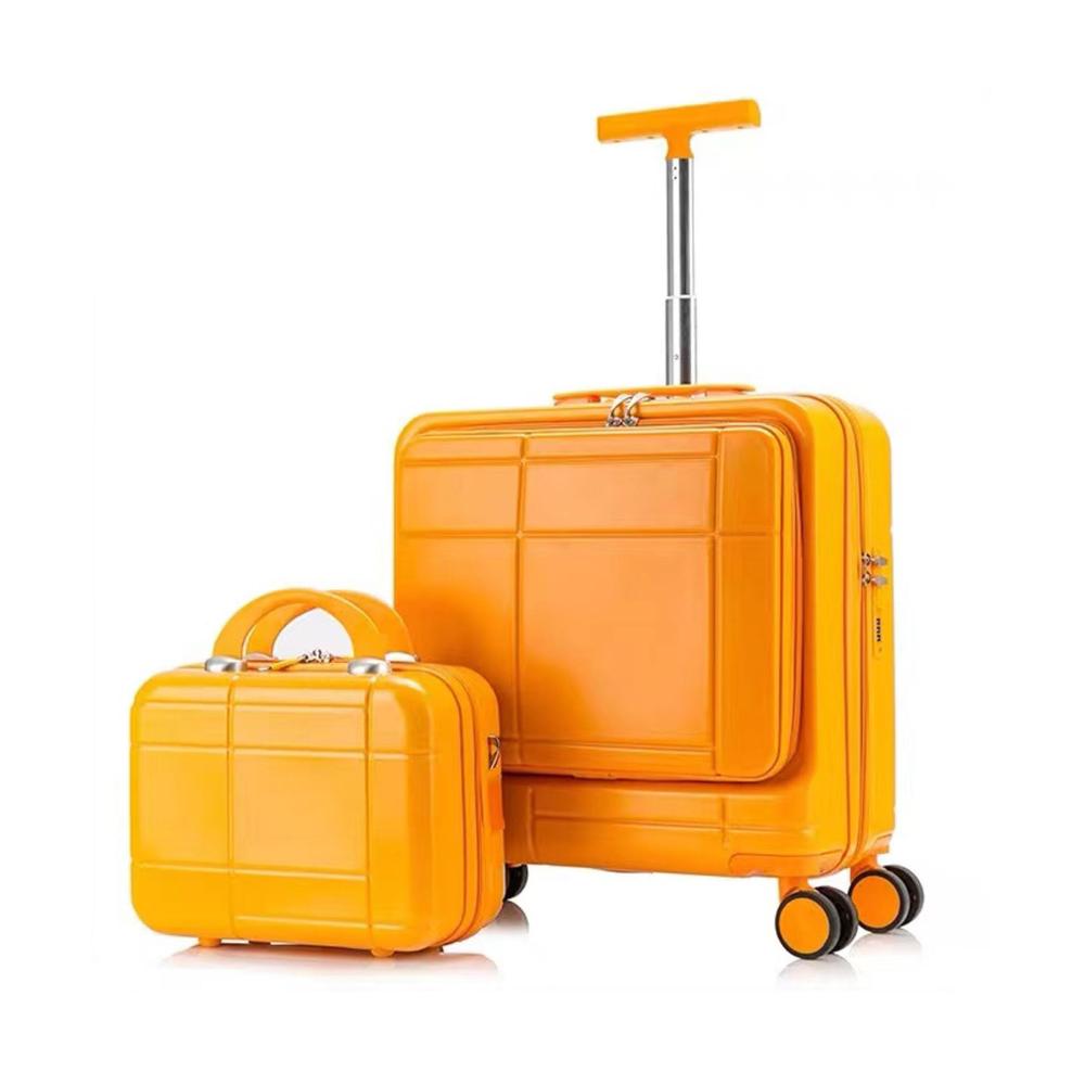 20-Zoll-Koffer mit kleinem 14-Zoll-Kosmetiktaschen-Set – 2-teiliges Gepäckset aus Hartschale in Orange mit geräumigen Fächern TSA-Schloss und leisen Spinnerrädern