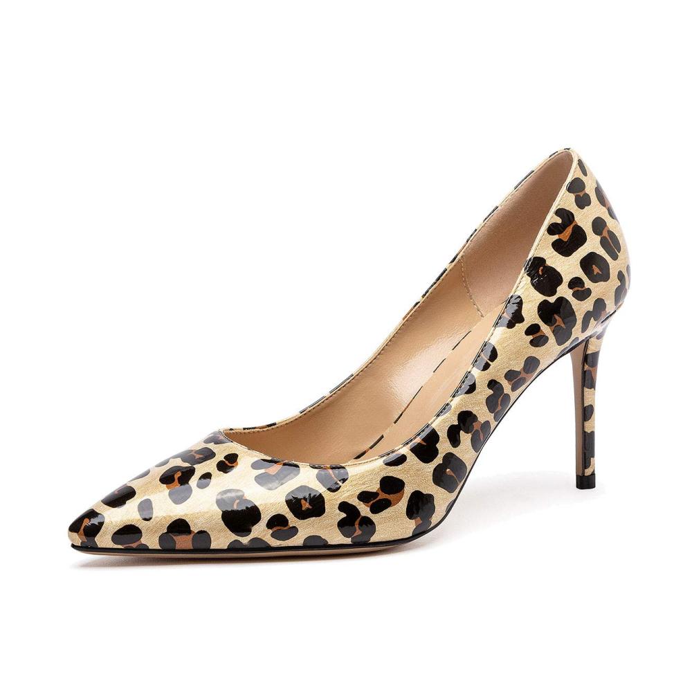 Beige Leopard Lackleder