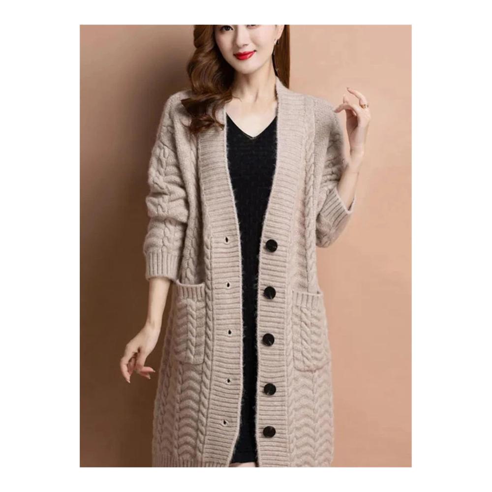 Damen Lockerer Grobstrick Offener Strickmantel mittellang Übergangsjacke Strickpullover Pullovermantel Damenpullover Warme Winterstrickjacke Strickcardigan Herbstmantel Strickpulli
