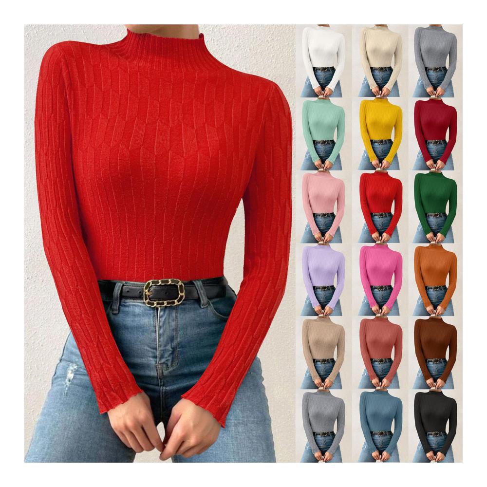 Damen Pullover mit Rollkragen Langarm Slim Fit Komfortabel Strick Basic Rolli Einfarbig Hoher Kragen T-Shirt für Herbst Winter 2023