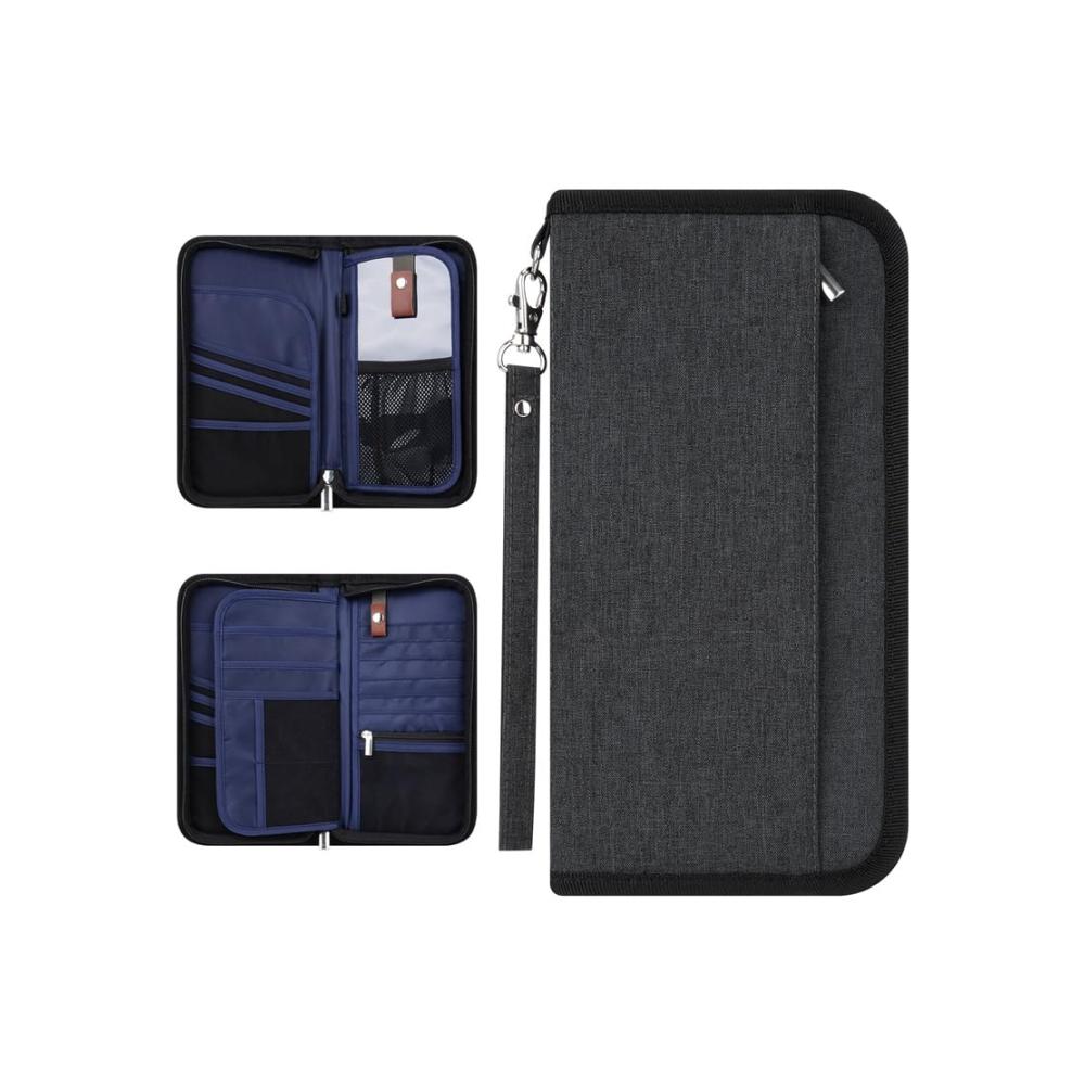 Premium Ausweistaschen Wasserdichter RFID-Reisepasshalter - Familienpassbrieftasche aus Dunkelgrauem Oxford-Gewebe für optimale Sicherheit und Organisation auf Reisen. Ein Muss für Reisekomfort