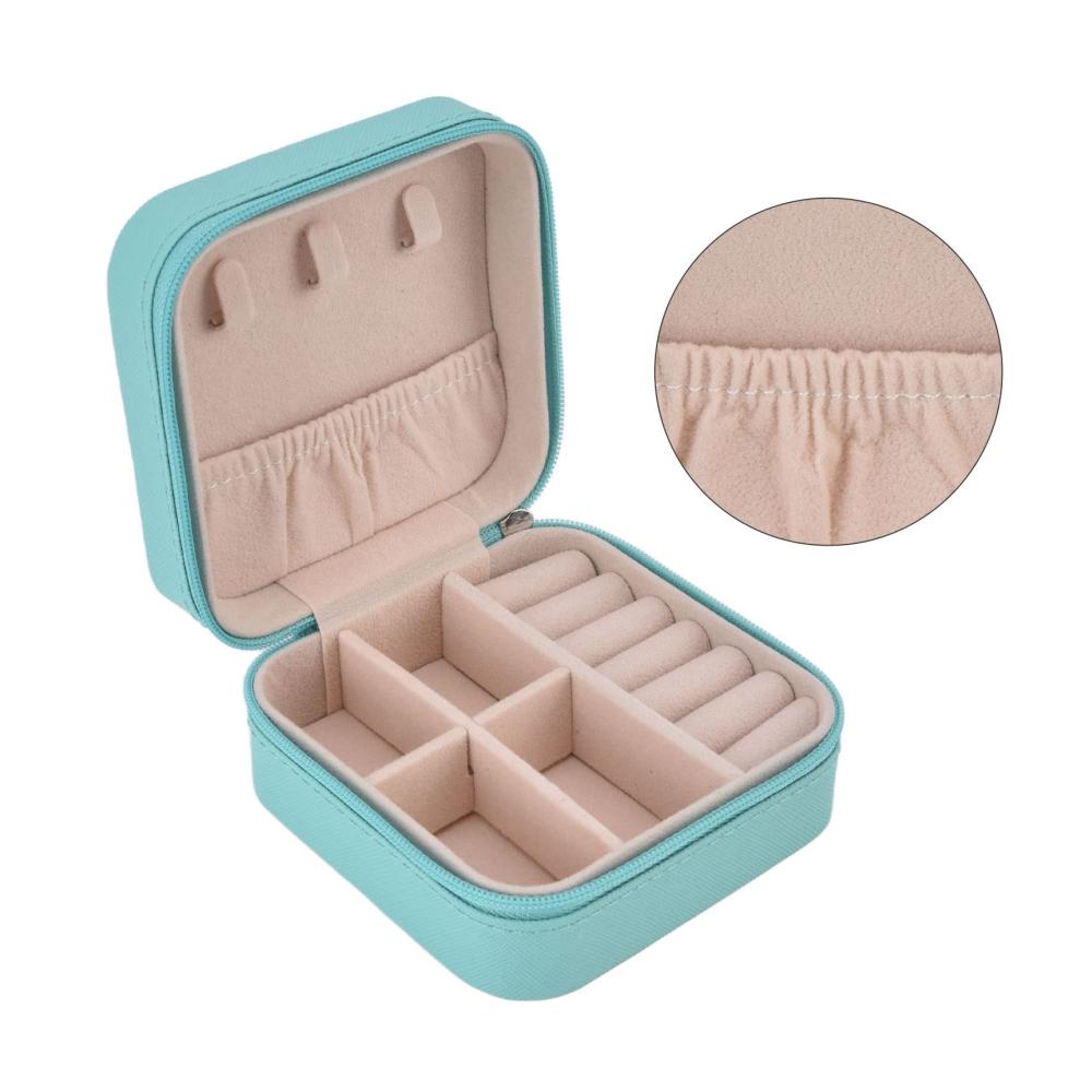 Brillante Schätze unterwegs Tragbare Schmuckkästen mit 4 Fächern großer Kapazität Reißverschluss-Trennwand weichem Futter. Entdecken Sie die Mini-Schmuck-Aufbewahrungsbox für Reisen in Blau