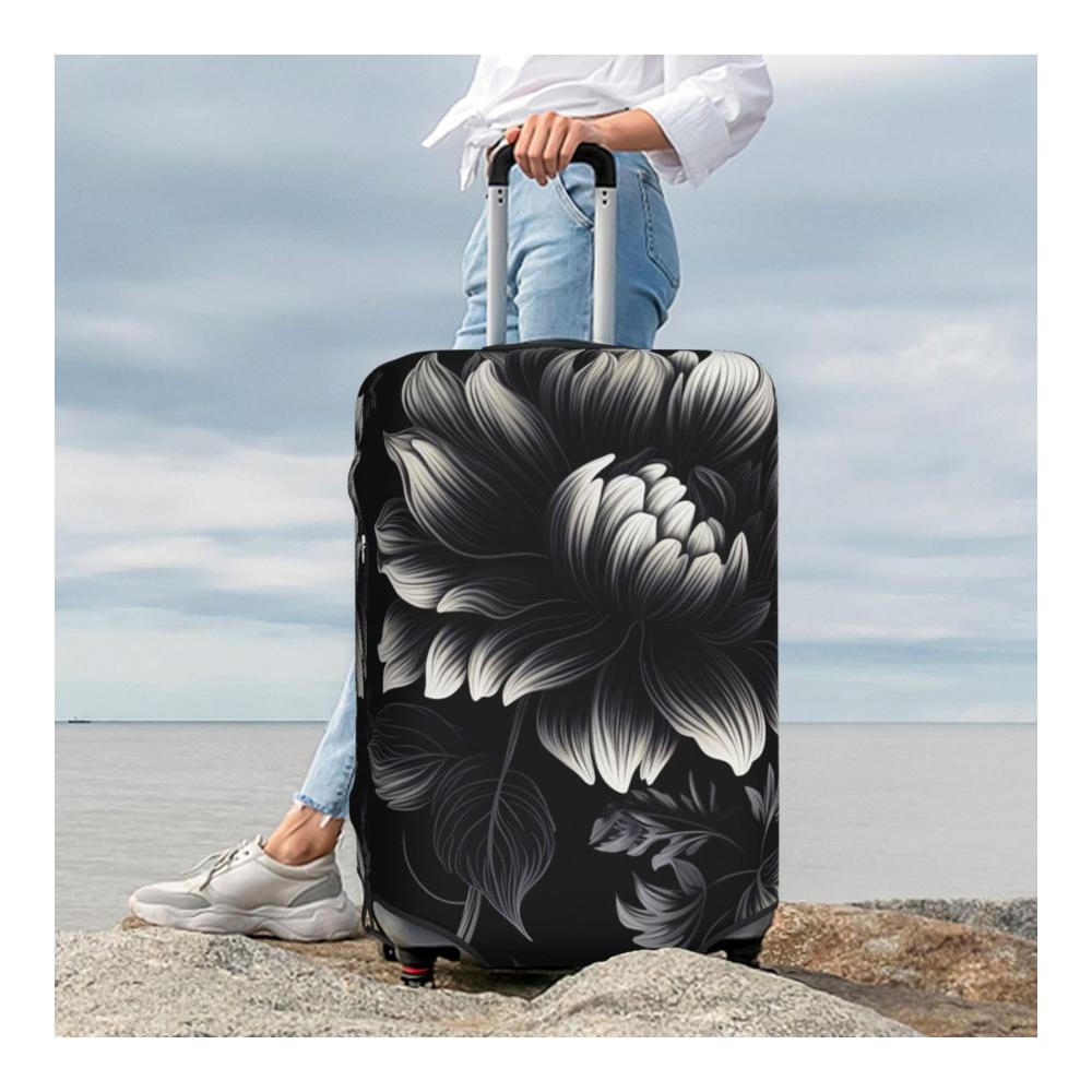 Schützen Sie Ihr Gepäck stilvoll unterwegs! Elastische Koffer-Abdeckung mit Blumenmuster für 457–813 cm große Gepäckstücke. Jetzt in Schwarz erhältlich