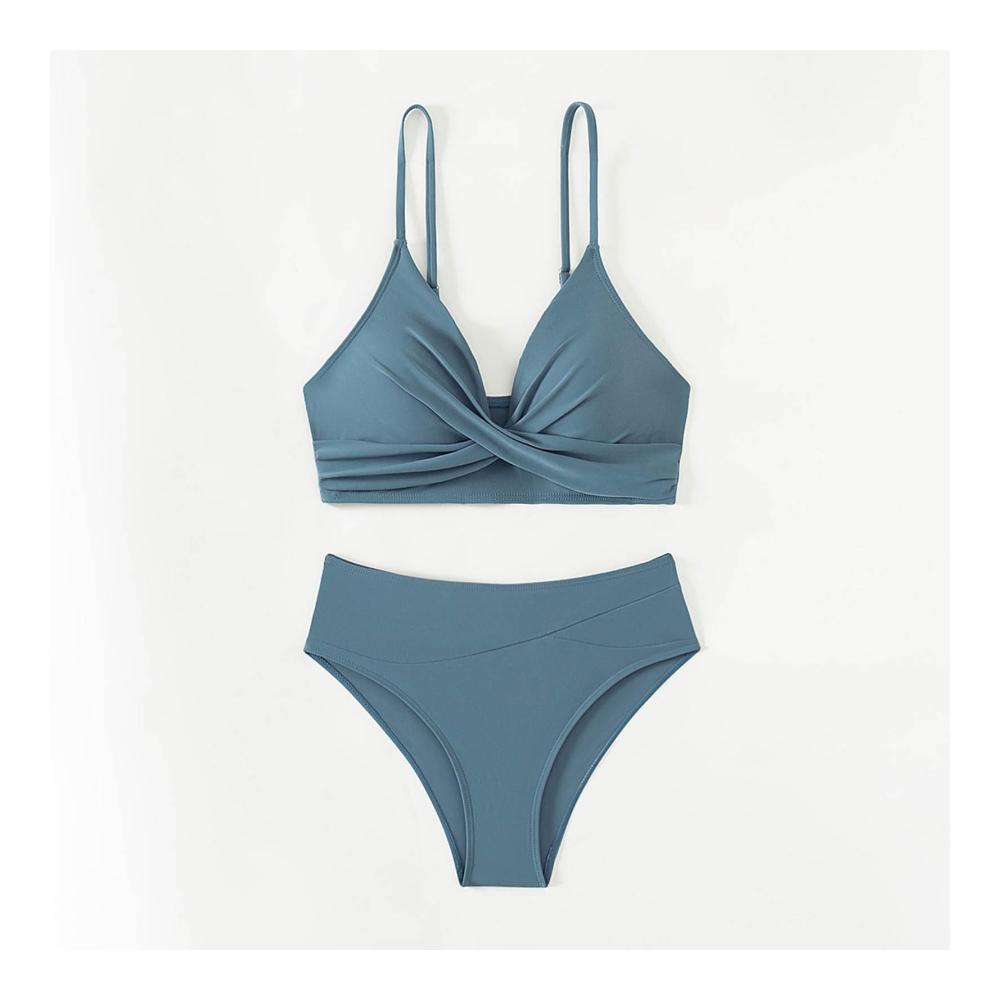 Bikini Damen Set 2024 Sexy Push Up Badeanzug Push-up-Bikini Zweiteiliger Badeanzug Badeanzüge für Frauen V Ausschnitt Hoch tailliert Bauchkontrolle 2 teiliges Bikini-Set Sommer Bademode Einfarbig