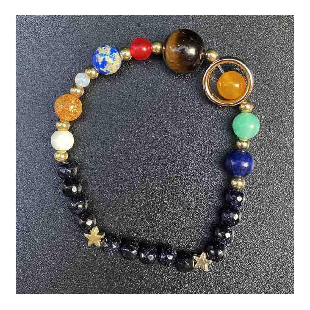 Einzigartiger Armschmuck Solar System Armband mit Achat Perlen. Universum Galaxy Design für Frauen und Männer. Schmuckgeschenk der Extraklasse