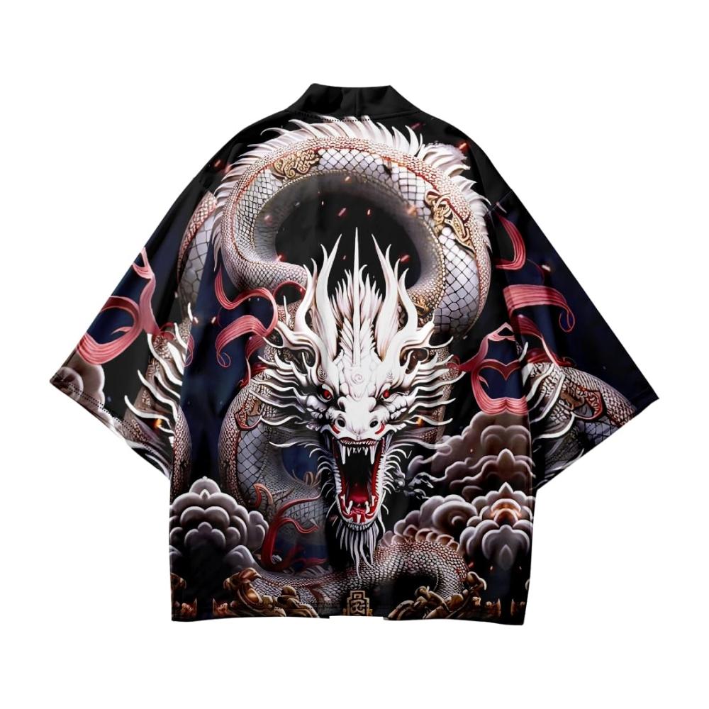 Einzigartige Strickjacken Anime-Drachen-Print 6XL lockere Passform für Sommer und Strand Cosplay-Stil Haori-Inspiration für Hip-Hop-Streetwear