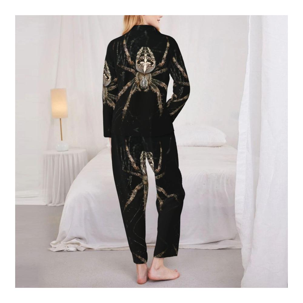 Damen Langarm-Schlafanzug mit Gruseligem Spinnendruck Perfekte Hauskleidung für Halloween und kalte Nächte