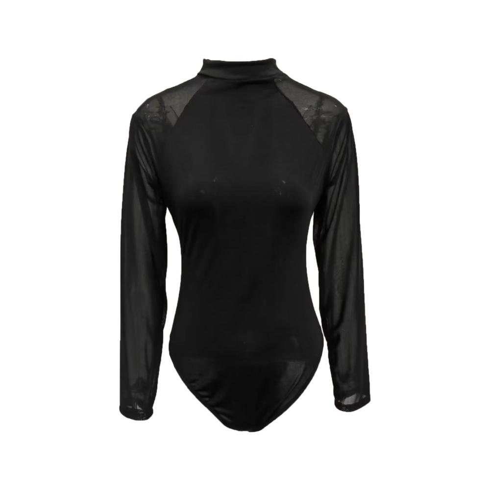 Verführerische Damen-Unterhosen Sexy Netz-Body mit Rundhalsausschnitt und langen Ärmeln - Atmungsaktive Mesh-Unterwäsche für stilvolle Damen