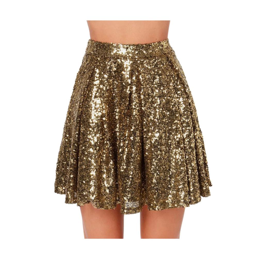 Funkelnder Paillettenrock für Damen Plisseerock metallisch glänzend Faltenrock mit Stretch Mini Skaterrock für Party Club Trachtenfest oder täglich