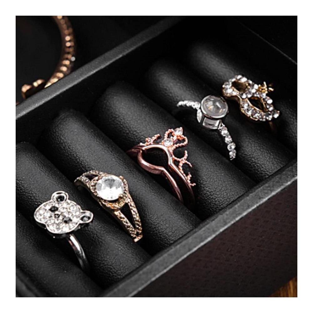 Edle Aufbewahrungsbox aus Leder für Schmuck- & Uhrensammlung mit transparenter Glasabdeckung (Schwarz 34 x 12 x 13 cm