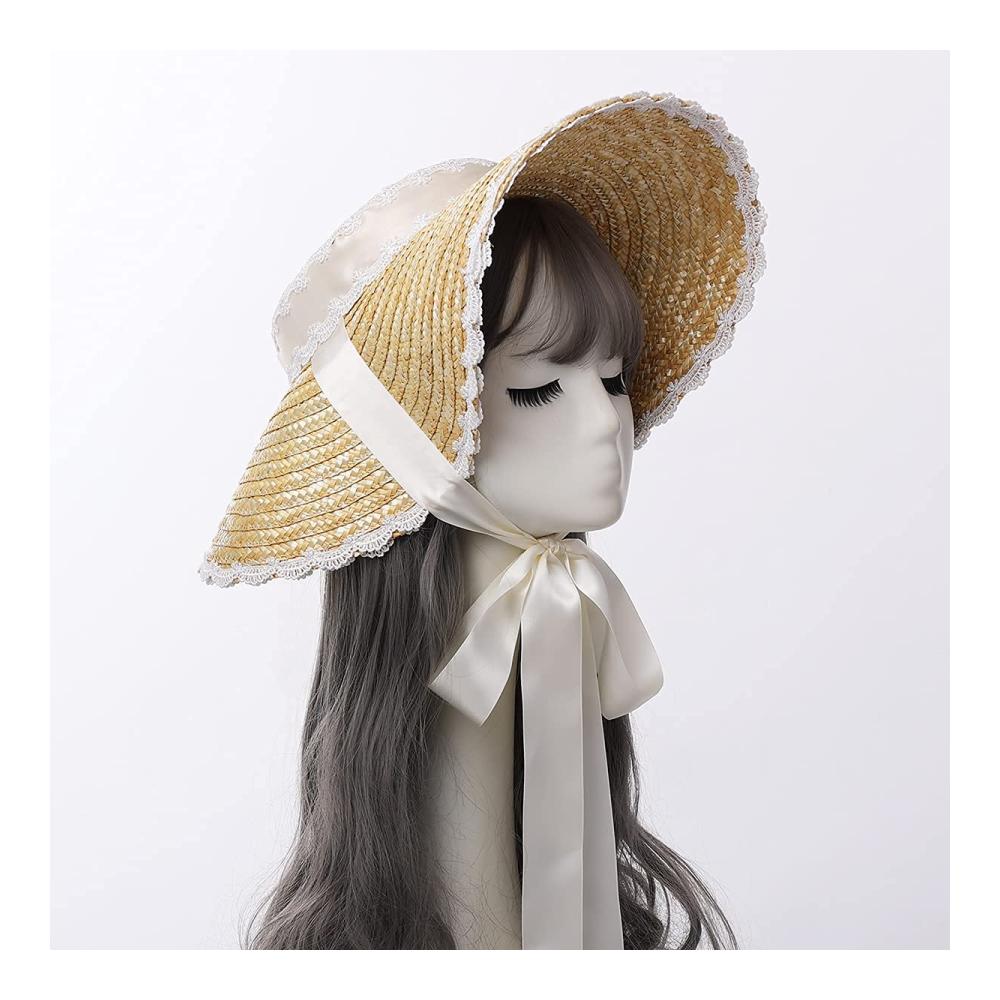 Entdecken Sie den charmanten Stil Sonnenhut für Damen - Strohhut mit viktorianischem Flair und Lolita-Spitze - Ihr perfekter Sonnenschutz