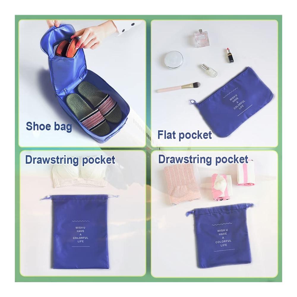 Perfekte Reisebegleiter 8-teilige Kofferorganizer-Sets in Marineblau mit wasserdichten Schuhbeuteln und Kompressionsbeuteln für stressfreies und organisiertes Reisen! Entdecken Sie jetzt! 🌟