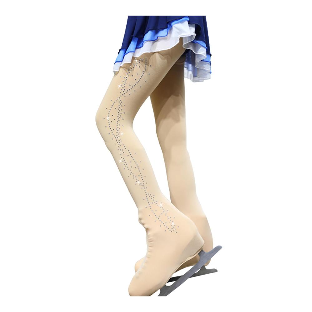 Elegante Mädchen Strass Eiskunstlauf Strumpfhosen mit Kristallen & Atmungsaktivität für Skating Leggins und Tanz