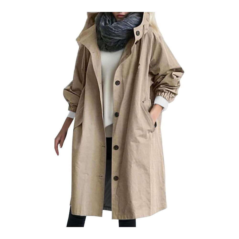 Damen Softshell Mantel Windjacke Langer Regenjacke Funktionsjacke Outdoorjacke Wasserdicht Atmungsaktiv Winddicht Herbst Winterjacke Übergangsjacke Länge Jacke für Damen mit Kapuze