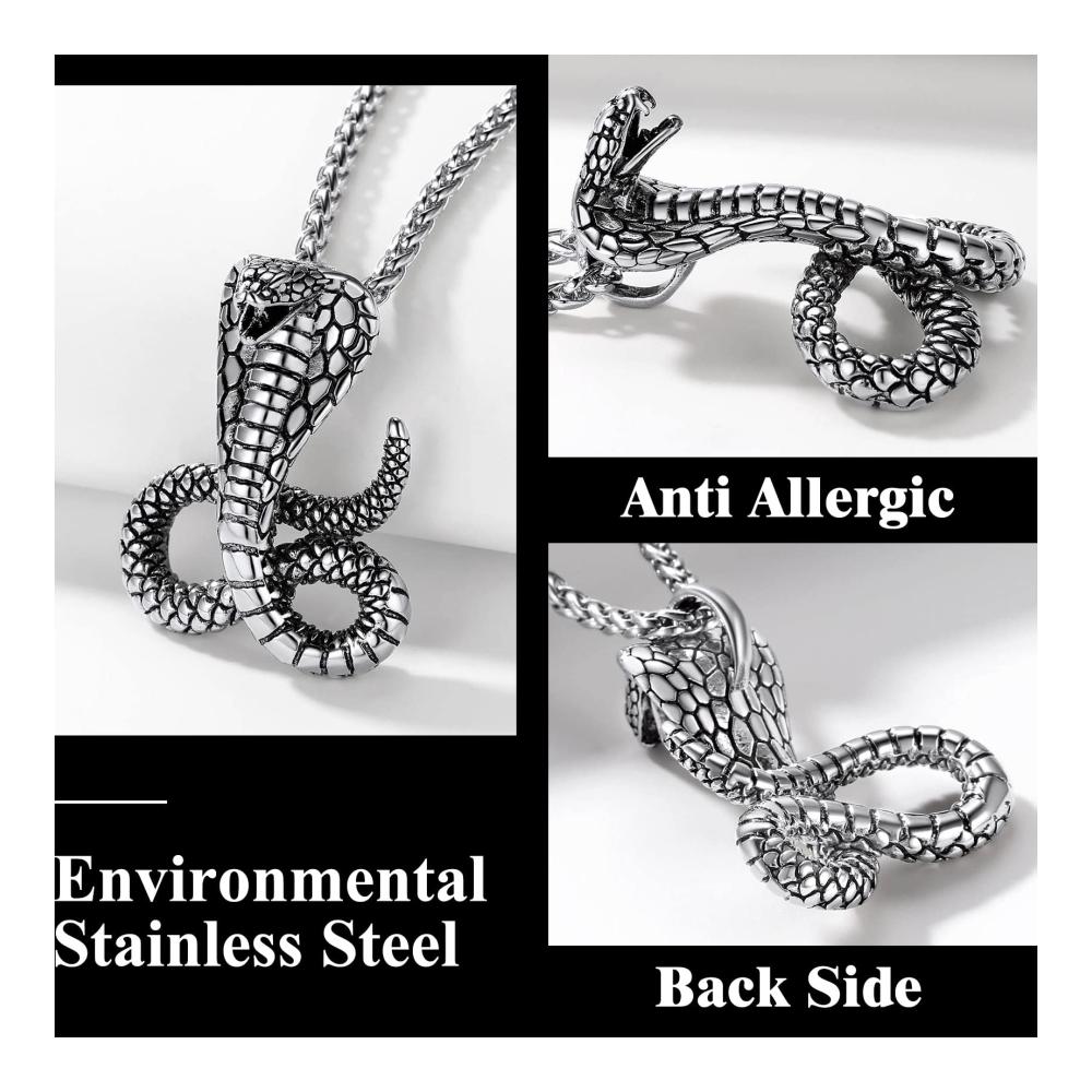 Einzigartige Edelstahl Kobra Kette Maskulines Accessoire für Herren und Jungen mit Punk-Schlange Anhänger. Stilvoll und robust perfekt für jeden Look! 🐍🔗