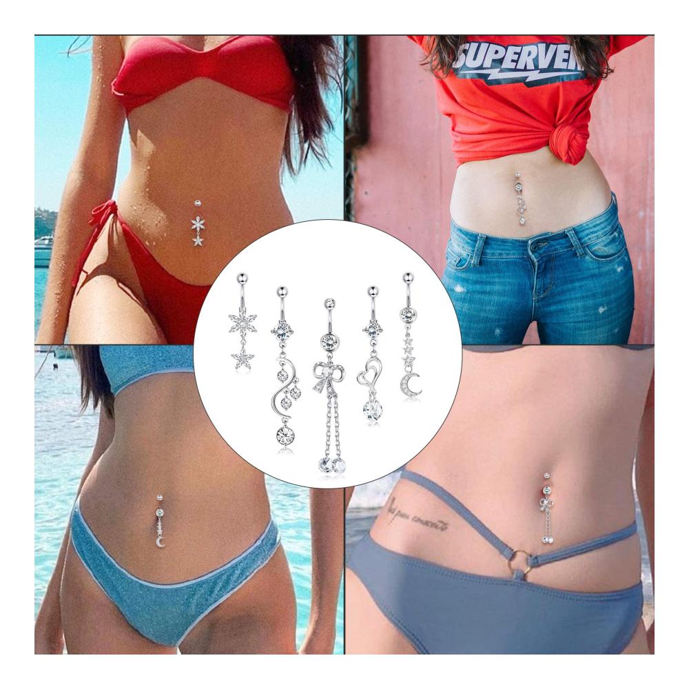 Erleuchten Sie Ihren Bauch mit Bananabells 7 Stücke Bauchnabelpiercing-Set Chirurgenstahl funkelnde CZ mondige Sterne Perlbaumel 14G Piercing-Körperschmuck von LOLIAS