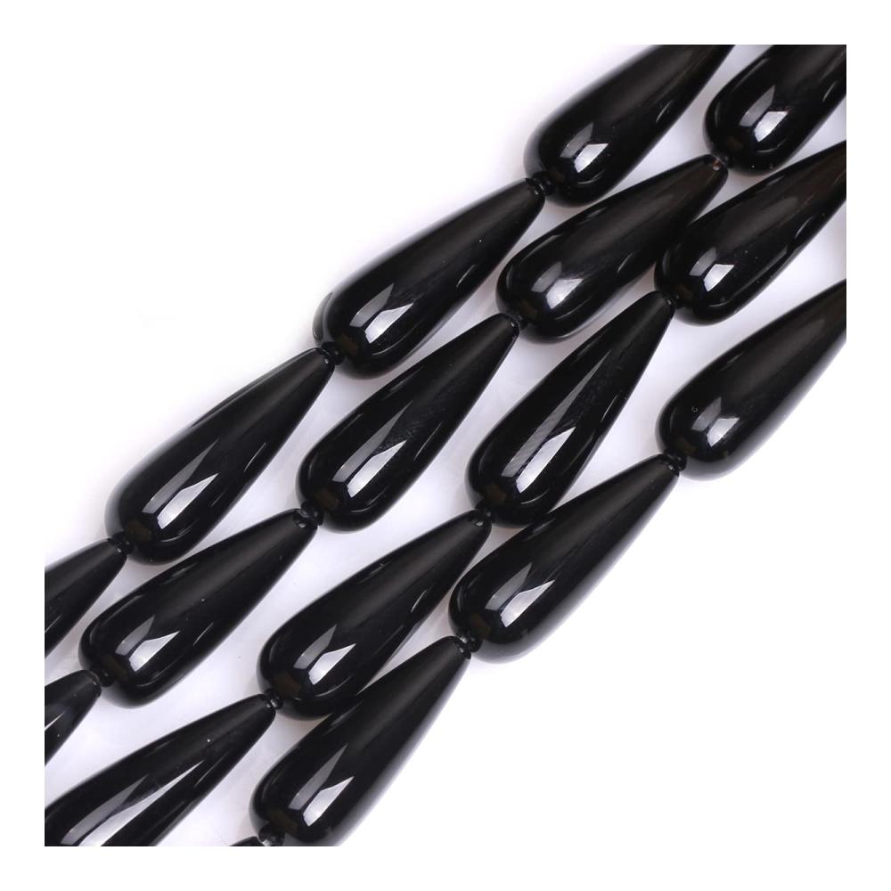 Entdecke die Magie Bead Charms - 10x30mm Tropfen-Edelstein-Schwarz-Achat Perlen Strang für deine einzigartige Schmuckkreation! Hol dir jetzt 15 Zoll pure Inspiration