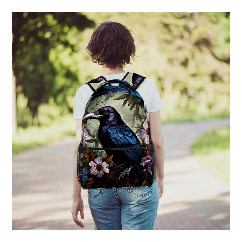 Entzückender Kinderrucksack Lässiger Krähenblumen-Rucksack in Violett für Schule und Freizeit - Leicht geräumig mit Hauptfach 2 Seitentaschen und integriertem Organizer! Premium-Qualität