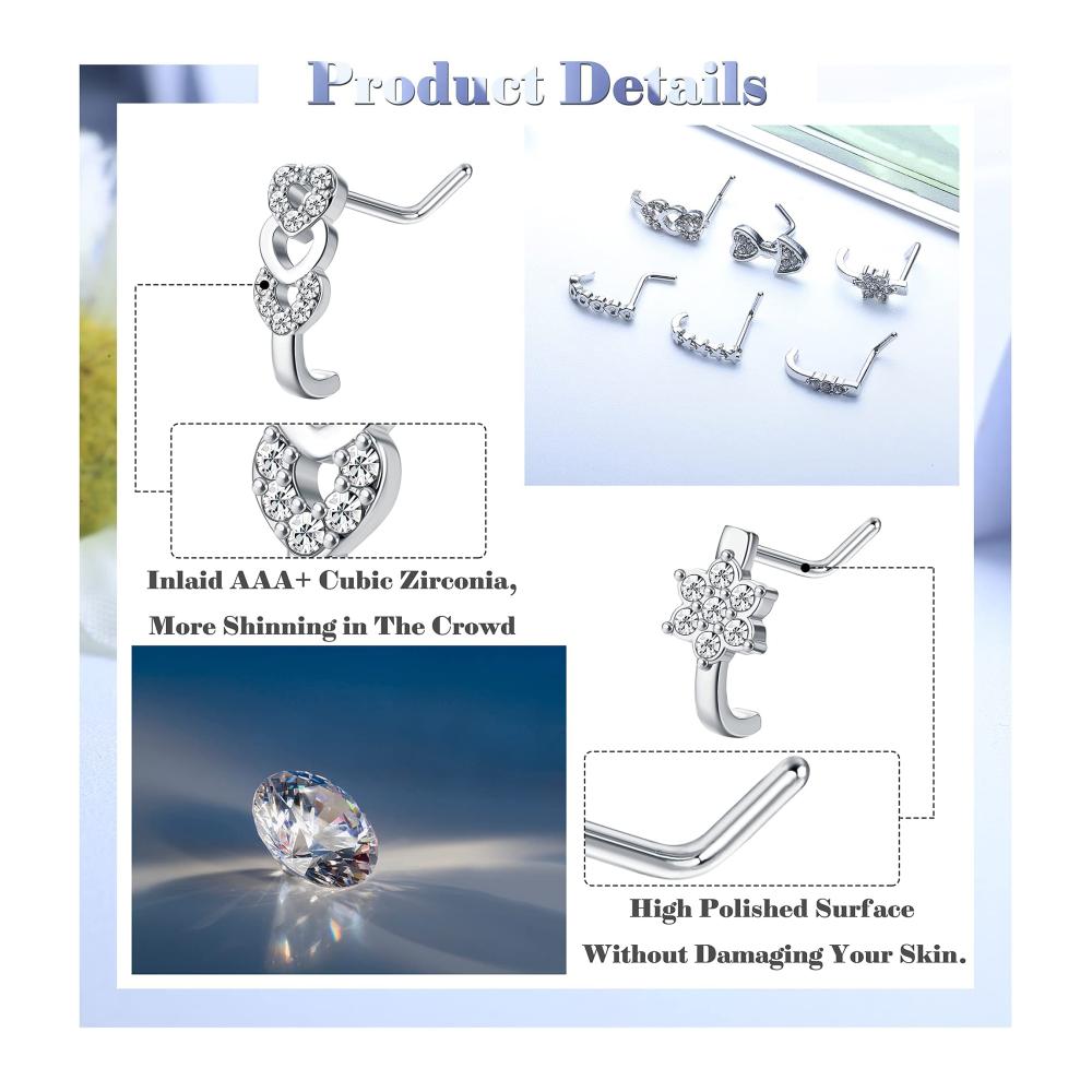 Entdecken Sie die Schönheit der Ringe Exquisite Auswahl an Nasenpiercings in Stern Herz und Blumenform aus Edelstahl mit Zirkonia-Verzierungen von LOLIAS! Perfektes Accessoire für Damen