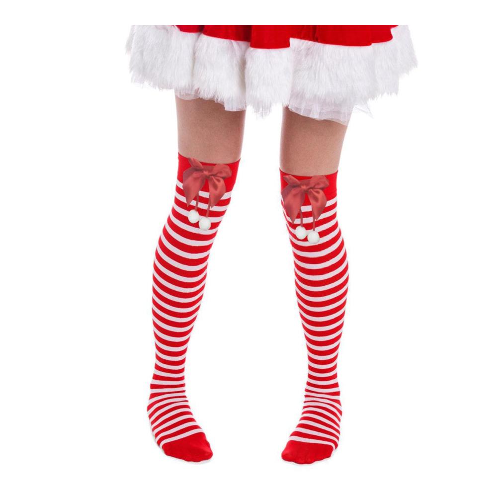 Gestreifte Weihnachts-Kniestrümpfe - Lang bunt & perfekt für Cosplay-Partys! Damen Weihnachtsstrümpfe für festliche Outfits und den Spaß am Feiern
