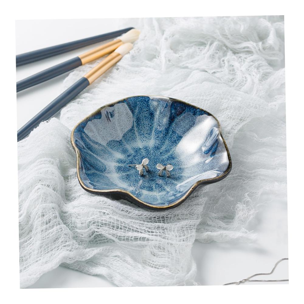 Exklusives Lotusblatt-Design Keramik Schmucktablett Stapelbar Dekorativer Schmuckteller für Ringe Halsketten Saucen-Dip-Schalen - 109 x 39 cm - Blau