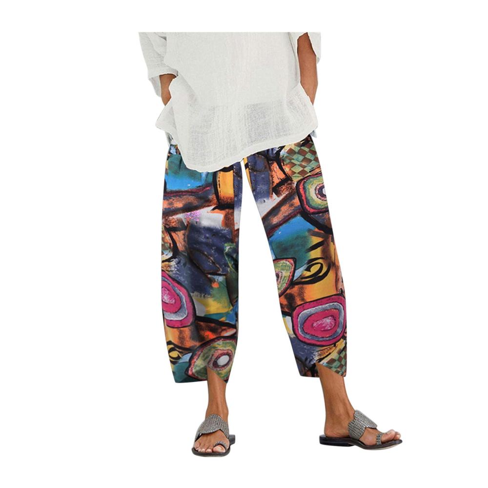 Trendige Damen-Hosen mit Blumendruck elastischem Bund und lässigem Gürtel – Bequeme Weite Hosen für einen stylischen Look