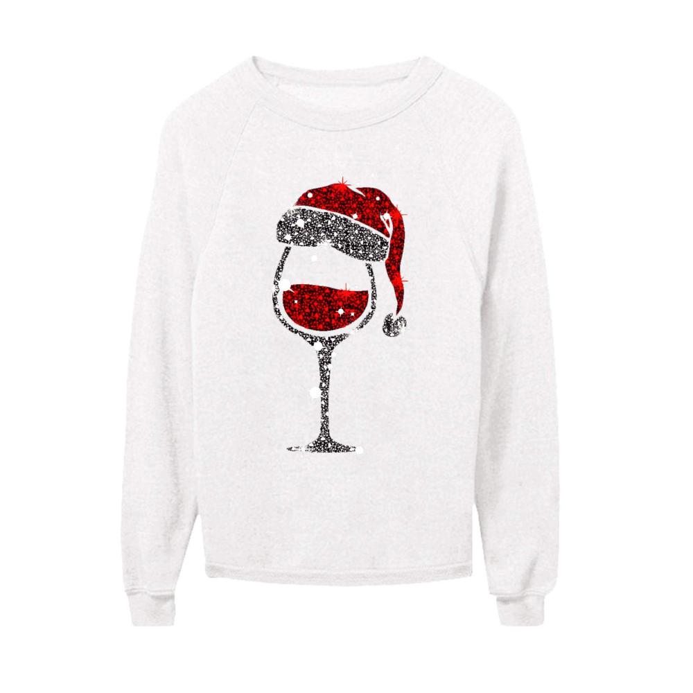 Damen Weihnachten Pullover Sweatshirt Cartoon Druck Rundhals Langarm mit Tasche Hoodie Mädchen Tops 1-White XXXXL