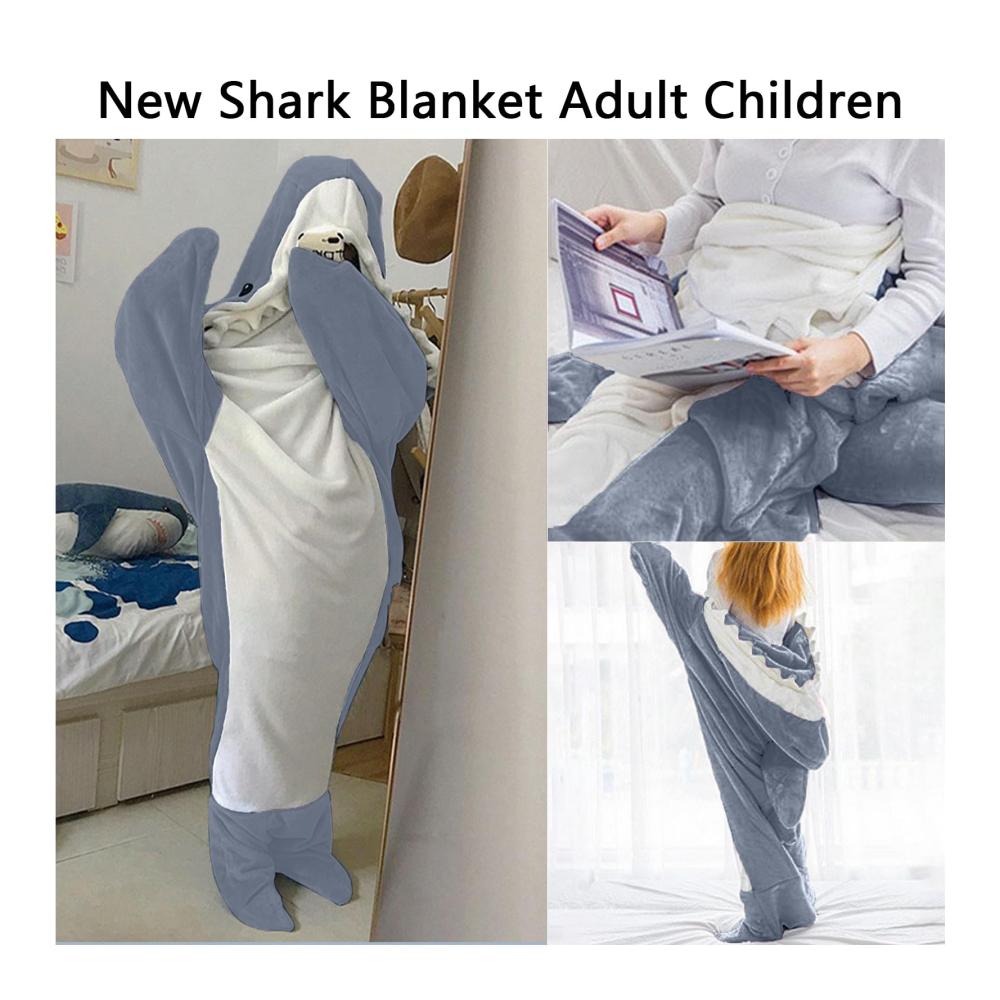 Kuschelige superweiche Flanell-Hai-Kuscheldecke - Perfekt für Teenager und Erwachsene! (Blau 190cm