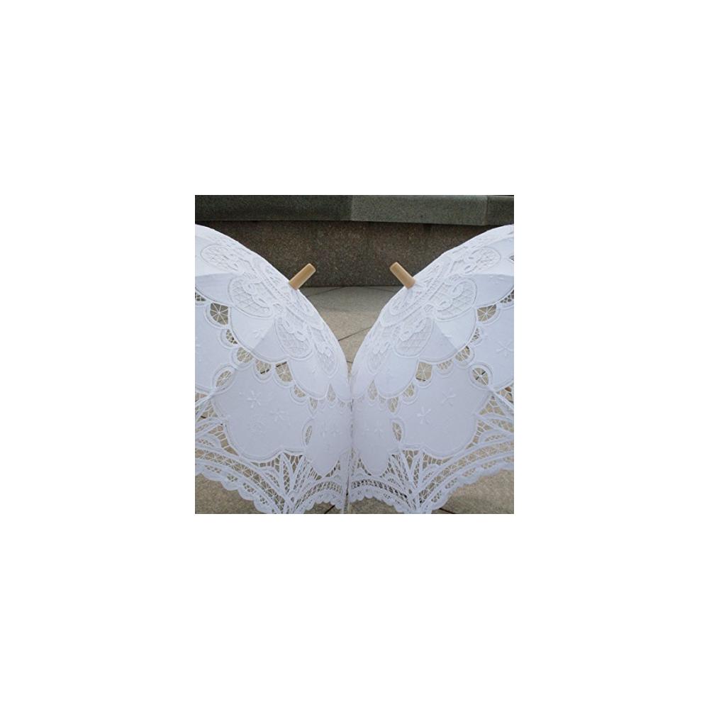 Eleganter 80 cm Brautschirm mit viktorianischer Spitze - Perfekt für Hochzeiten - Stilvoller Stockschirm in reinem Weiß