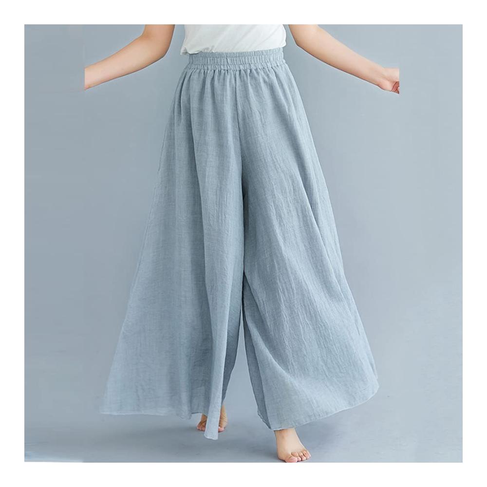 Bequeme Damenhose aus Baumwolle & Leinen - Weite Loungehose für Freizeit Sport & Yoga - Lockere Jogginghose in 12 Farben