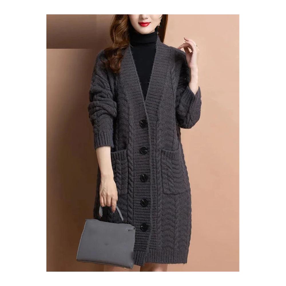 Damen Lockerer Grobstrick Offener Strickmantel mittellang Übergangsjacke Strickpullover Pullovermantel Damenpullover Warme Winterstrickjacke Strickcardigan Herbstmantel Strickpulli