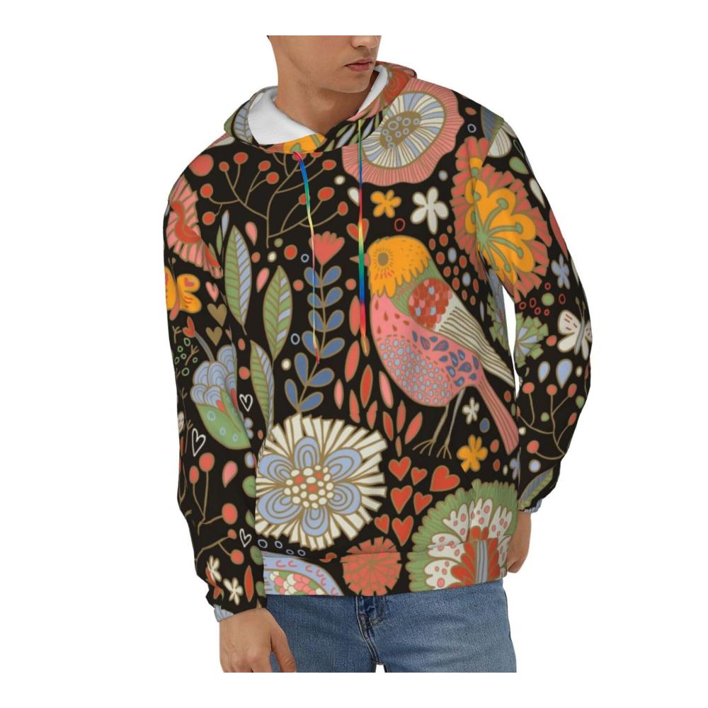 Langärmeliger Kapuzenpullover mit Blumenmuster und Tasche Retro-Design für Damen und Herren Größe S-3XL