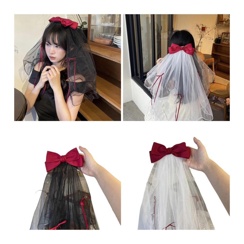 Gothic Schwarzer Hochzeits-Doppelschleier Kopftücher für Braut und Bachelorette Party