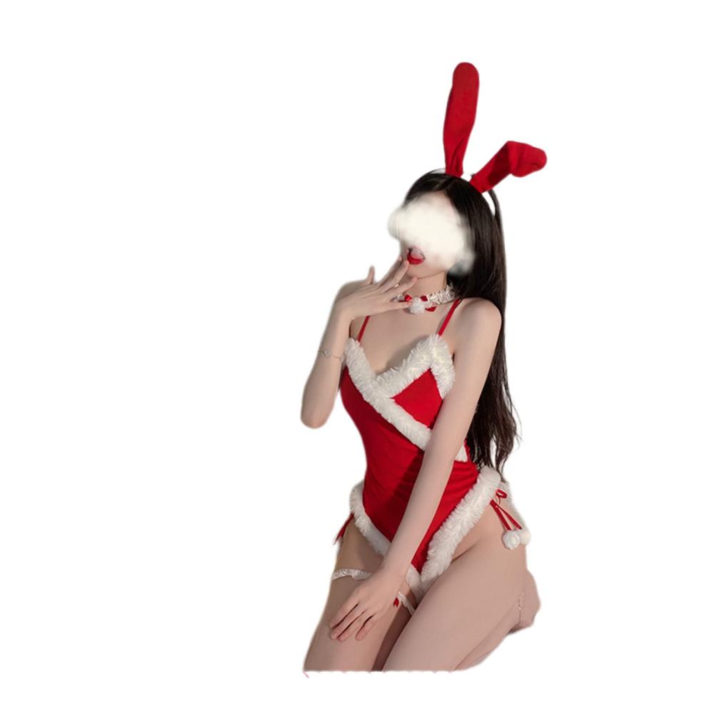 Damen Sexy Secret Button Weihnachten Nachthemd Langes Rot Plüsch Kleid lustiger Weihnachtsmann Anzug Jumpsuit Bodysuit Rock Pyjama Nachtwäsche für Frauen